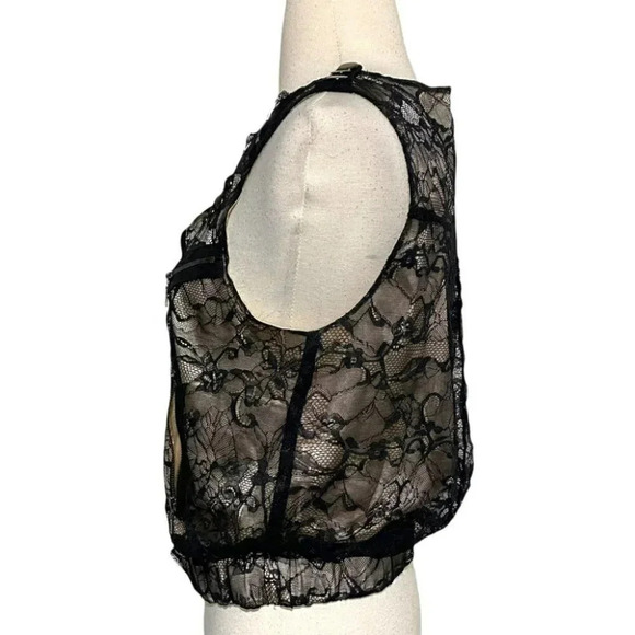 Bebe S black lace moto style top with zippers and ruffle accents - Picture 4 of 7